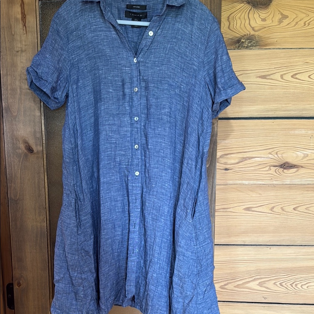 Free shipping! Tahari blue Linen dress with pockets - Free Shipping!